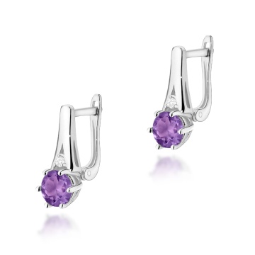 Cercei Aur 14K cu Ametist 0.50 ct si Diamante Naturale 0.03 ct - Img 3