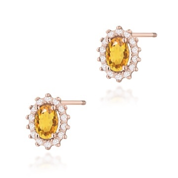 Cercei Aur 14K cu Citrin 0.60 ct si Diamante Naturale 0.24 ct Filet cu Protectie - Img 7
