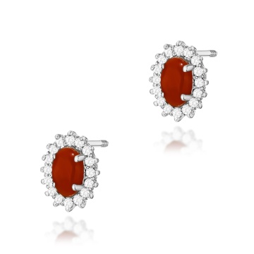 Cercei Aur 14K cu Coral 0.20 ct si Diamante Naturale 0.16 ct Filet cu Protectie - Img 5
