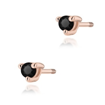 Cercei Aur 14K cu Diamant Natural Negru 0.04 ct Filet cu Protectie - Img 3
