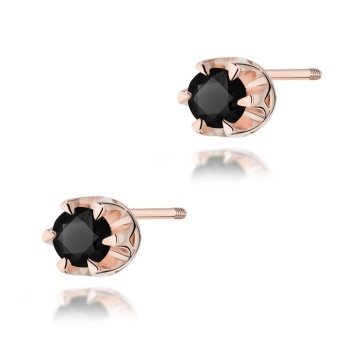 Cercei Aur 14K cu Diamant Natural Negru 0.12 ct Filet cu Protectie - Img 3