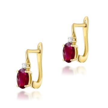 Cercei Aur 14K cu Rubin 0.60 ct si Diamante Naturale 0.03 ct