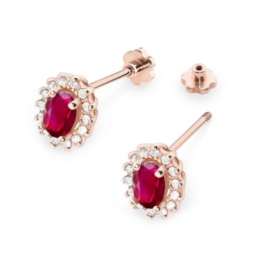 Cercei Aur 14K cu Rubin 0.60 ct si Diamante Naturale 0.24 ct Filet cu Protectie - Img 7