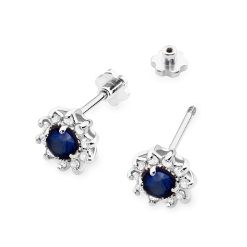 Cercei Aur 14K cu Safir 0.15 ct si Diamante Naturale 0.17 ct Filet cu Protectie - Img 4