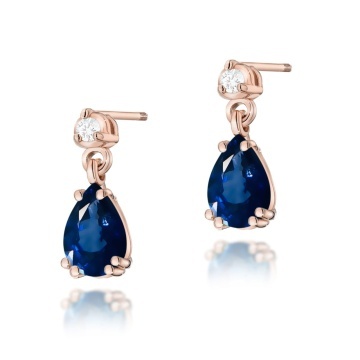 Cercei Aur 14K cu Safir 0.60 ct si Diamante Naturale 0.04 ct Filet cu Protectie - Img 3