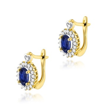 Cercei Aur 14K cu Safir 0.70 ct si Diamante Naturale 0.19 ct