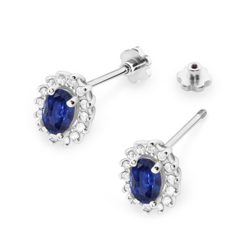 Cercei Aur 14K cu Safir 0.70 ct si Diamante Naturale 0.24 ct Filet cu Protectie - Img 5