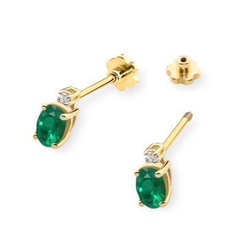 Cercei Aur 14K cu Smarald 0.40 ct si Diamante Naturale 0.03 ct Filet cu Protectie - Img 2