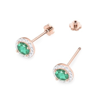 Cercei Aur 14K cu Smarald 0.50 ct si Diamante Naturale 0.24 ct Filet cu Protectie - Img 5