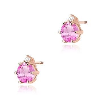 Cercei Aur 14K cu Topaz Roz 0.60 ct si Diamante Naturale 0.03 ct Filet cu Protectie - Img 3