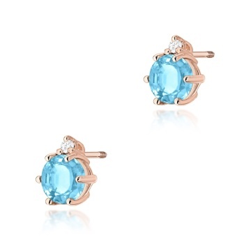 Cercei Aur 14K cu Topaz Swiss 0.50 ct si Diamante Naturale 0.03 ct Filet cu Protectie - Img 3