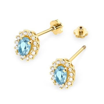Cercei Aur 14K cu Topaz Swiss 0.50 ct si Diamante Naturale 0.24 ct Filet cu Protectie - Img 2