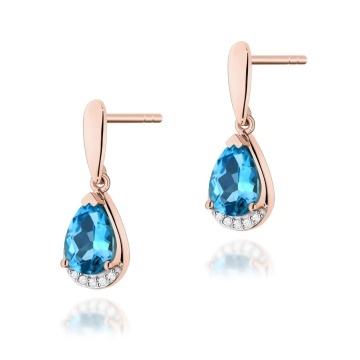 Cercei Aur 14K cu Topaz Swiss 1.40 ct si Diamante Naturale 0.05 ct - Img 5