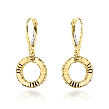 Cercei Aur Galben 14K, Model Rotund, Diamantat - Img 2