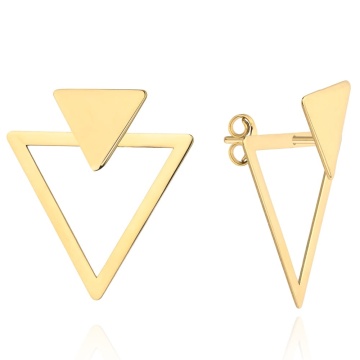 Cercei Aur Galben Dublu Triunghi Geometric 14K cu Tijă - Img 2