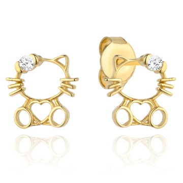 Cercei Din Aur 14K Pentru Copii, Model Pisiuț Cu Inimioară Și Zirconiu Cubic - Img 4