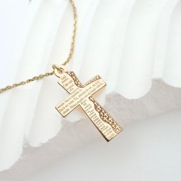 Colier cu cruce Tatal Nostru din aur 14k - Img 3
