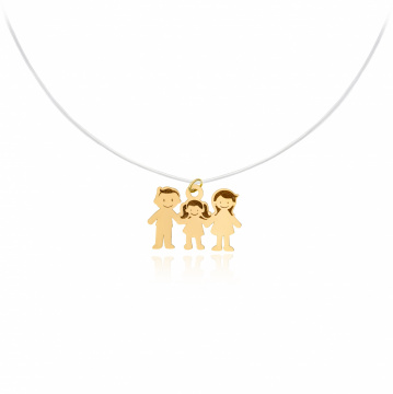 Colier invizibil cu fir transparent si pandantiv Familia din Aur 14k