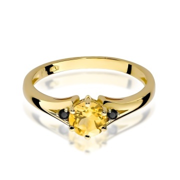 Inel Aur 14K cu Citrin 0.50 ct si Diamante Naturale Negre 0.03 ct - Img 2