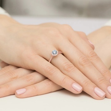 Inel Aur 14K cu Diamante Albastre de Laborator 0.62 ct - Img 8