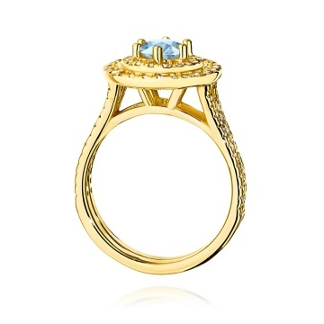 Inel Aur 14K cu Diamante Albastre de Laborator 1.11 ct - Img 3