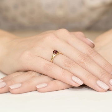Inel Aur 14K cu Granat 0.60 ct si Diamante Naturale 0.03 ct - Img 4
