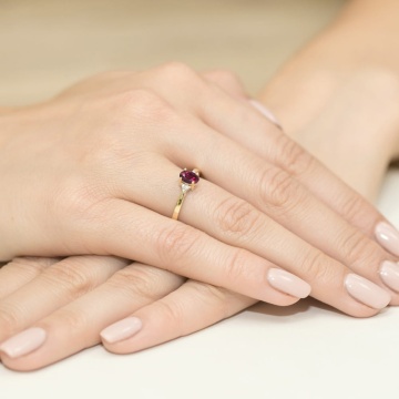 Inel Aur 14K cu Rhodolite 0.50 ct si Diamante Naturale 0.05 ct - Img 4