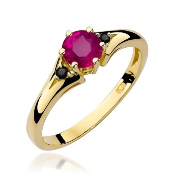 Inel Aur 14K cu Rhodolite 0.60 ct si Diamante Naturale Negre 0.03 ct - Img 1