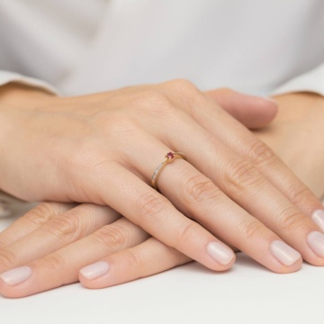 Inel Aur 14K cu Rubin 0.15 ct si Diamante Naturale 0.01 ct - Img 4