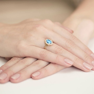 Inel Aur 14K cu Topaz Swiss 0.90 ct si Diamante Naturale 0.12 ct - Img 4