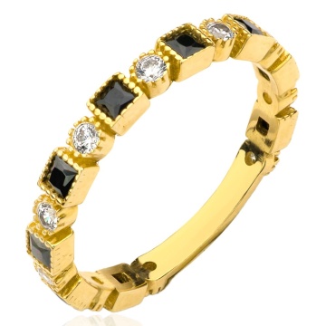 Inel Aur 14k cu Zirconii Albe si Negre - Img 5