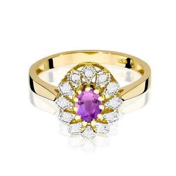 Inel Aur 9K cu Ametist 0.40 ct si Diamante Naturale 0.10 ct - Img 2