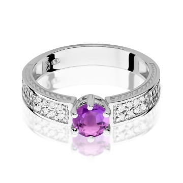 Inel Aur 9K cu Ametist 0.50 ct si Diamante Naturale 0.08 ct - Img 6