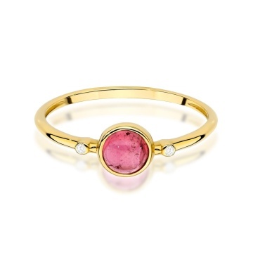 Inel Aur 9K cu Pink Tourmaline 0.60 ct si Diamante Naturale 0.01 ct - Img 2