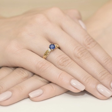 Inel Aur 9K cu Safir 0.50 ct si Diamante Naturale 0.02 ct - Img 4