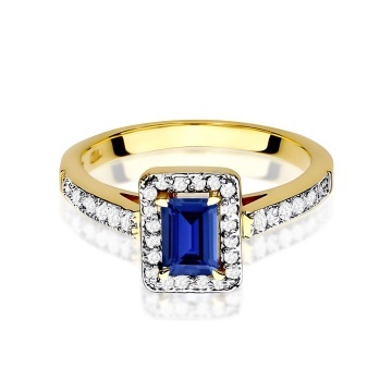 Inel Aur 9K cu Safir 0.60 ct si Diamante Naturale 0.22 ct - Img 2