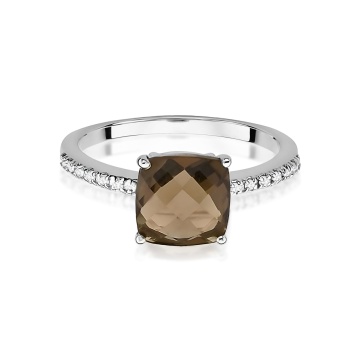 Inel Aur 9K cu Smoky Quartz 2.00 ct si Diamante Naturale 0.07 ct - Img 6