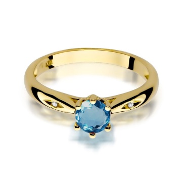 Inel Aur 9K cu Topaz London Blue 0.50 ct si Diamante Naturale 0.01 ct - Img 2