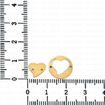 Link din aur 14k - pentru bratara - set 2 piese inimioare