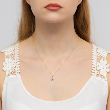 Pandantiv Aur 14K cu Ametist 0.40 ct si Diamante Naturale 0.10 ct - Img 6