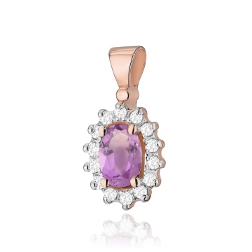 Pandantiv Aur 14K cu Ametist 0.40 ct si Diamante Naturale 0.12 ct - Img 3