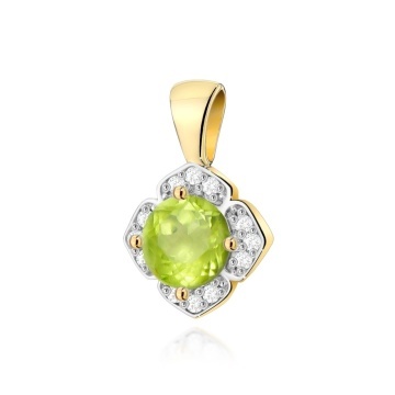 Pandantiv Aur 14K cu Peridot 0.60 ct si Diamante Naturale 0.06 ct