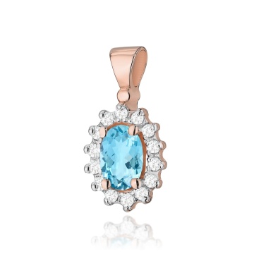 Pandantiv Aur 14K cu Topaz Swiss 0.50 ct si Diamante Naturale 0.12 ct - Img 3