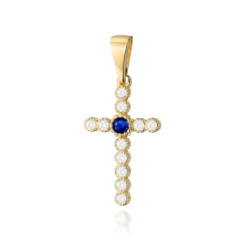 Pandantiv Cruce Aur 14K cu Safir 0.15 ct si Diamante Naturale - Img 2