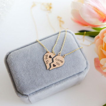 SET 2 Coliere din aur 14k cu jumatati de inima personalizabile - Img 4