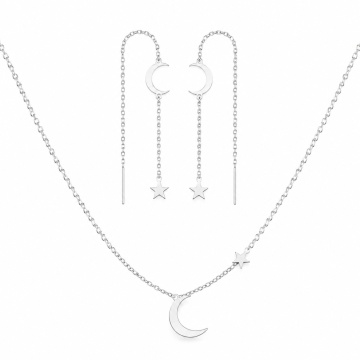 Set personalizabil din argint 925 Moon & Stars - Cercei & Colier