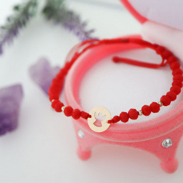 Bratara cu snur si disc ingeras din aur 14k + bilute - Img 3