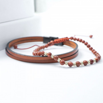 Bratara Double Sun din AUR 14K si Piele Naturală - Img 3
