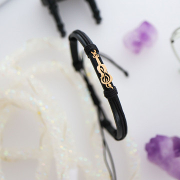 Bratara Musician din AUR 14K si Piele Naturală - Img 3