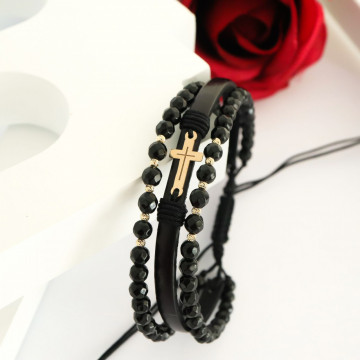 Bratara Onix Cross din AUR 14K si Piele Naturală - Img 4